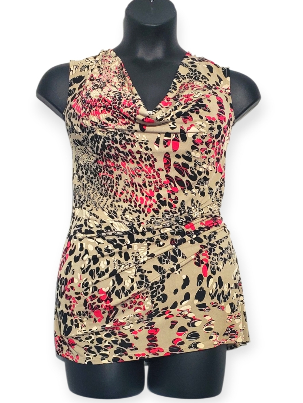 Miss Tina Multicolored Animal Print Tank Top in Beige, Black & Pink